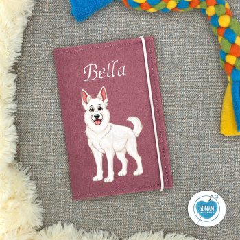 Designbeispiel der Impfpasshülle rosenholz für die Hunderasse weißer Schäferhund